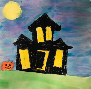 Oil Pastel Haunted House Craft - Projects with Kids